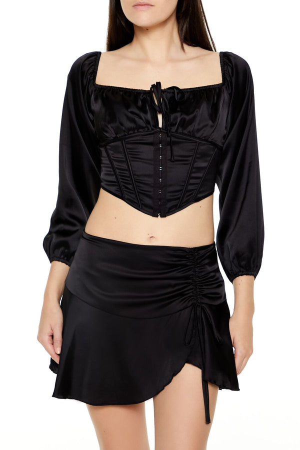 Forever21 Satin Corset Crop Top BLACK