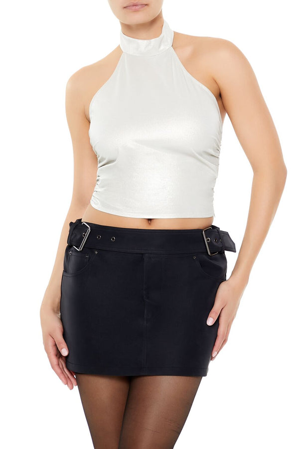 Forever21 Satin Halter Crop Top EGRET