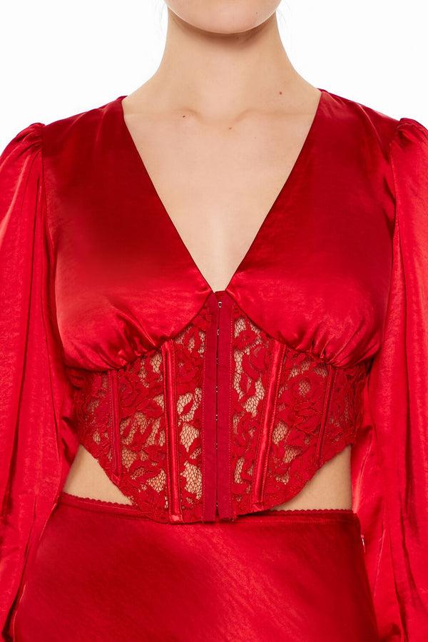 Forever21 Satin & Lace Corset Crop Top DARK RED