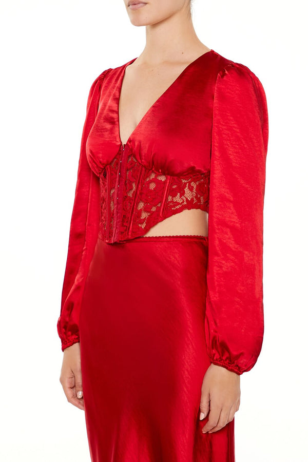 Forever21 Satin & Lace Corset Crop Top DARK RED