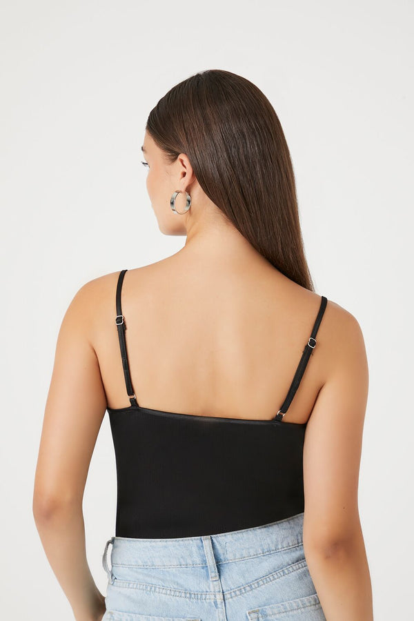 Forever21 Satin Lace-Trim Bodysuit BLACK