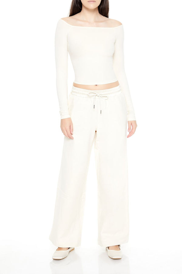 Forever21 Satin Mid-Rise Wide-Leg Pants CREAM
