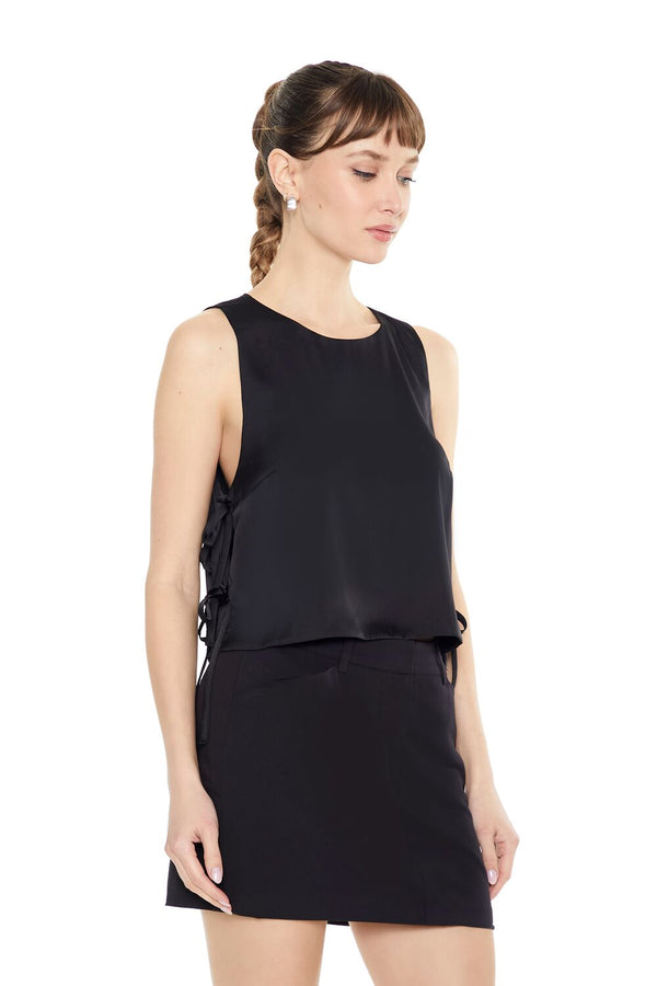 Forever21 Satin Sleeveless Bow Top BLACK