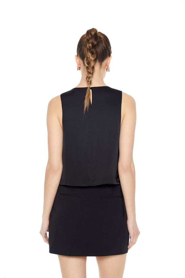 Forever21 Satin Sleeveless Bow Top BLACK