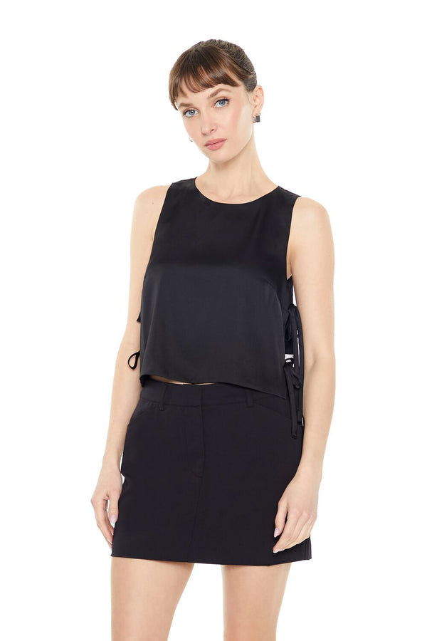 Forever21 Satin Sleeveless Bow Top BLACK