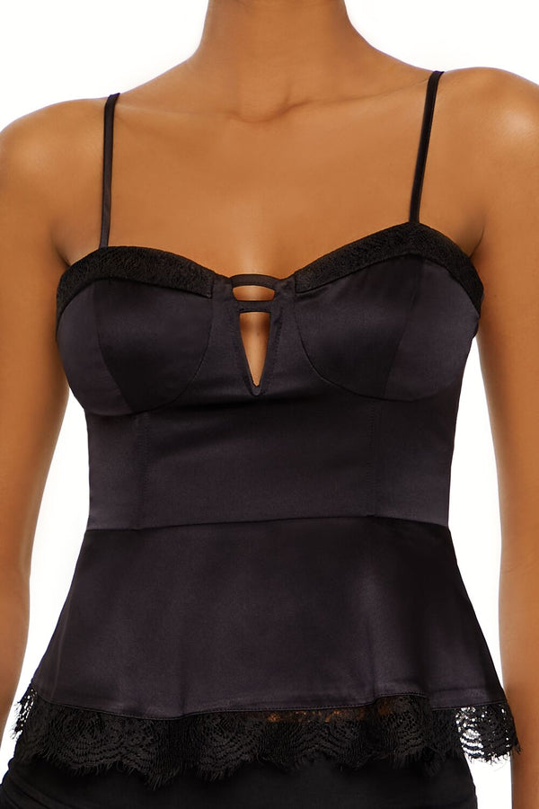 Forever21 Satin Sweetheart Flounce Cami BLACK