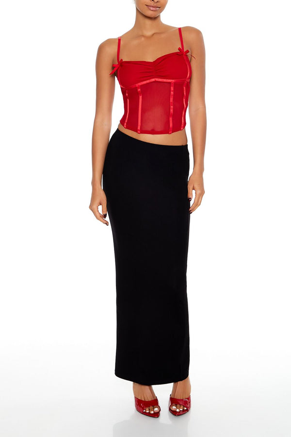 Forever21 Satin-Trim Sheer Mesh Cami RED