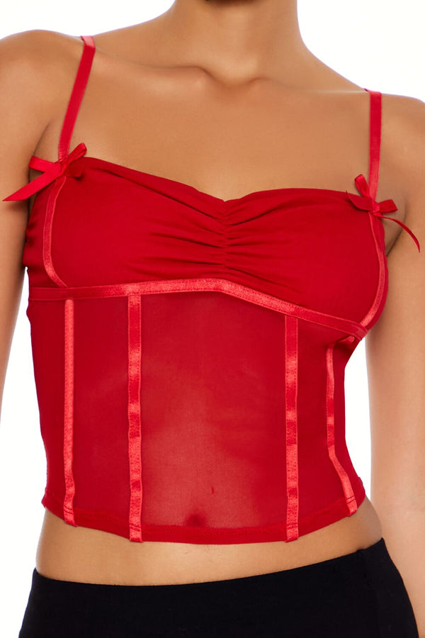 Forever21 Satin-Trim Sheer Mesh Cami RED
