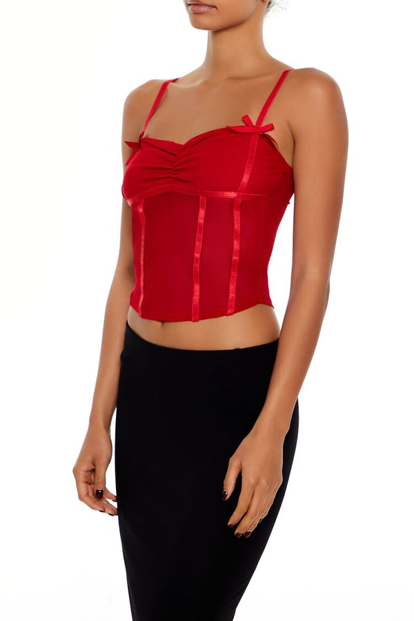 Forever21 Satin-Trim Sheer Mesh Cami RED