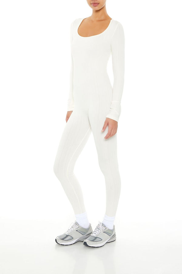 Forever21 Scoop Ribbed Knit Jumpsuit IVORY