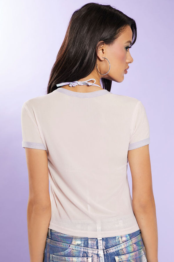 Forever21 Sea Side Sequin Ringer Tee PINK/WHITE