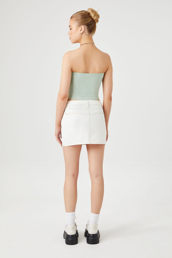 Forever21 Seamed Denim Mini Skirt WHITE