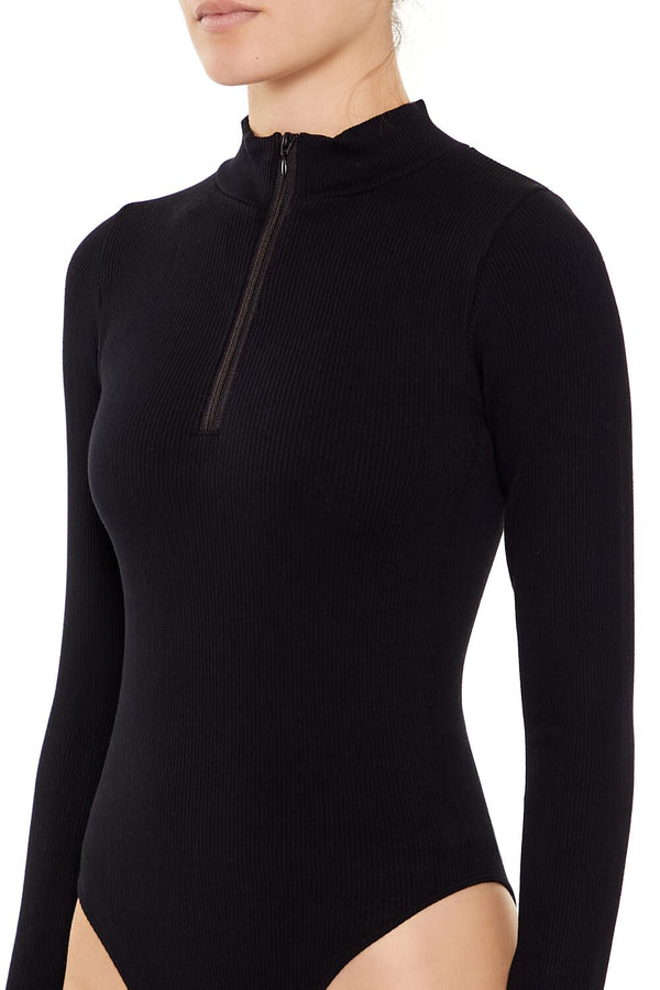Forever21 Seamless Half-Zip Bodysuit BLACK