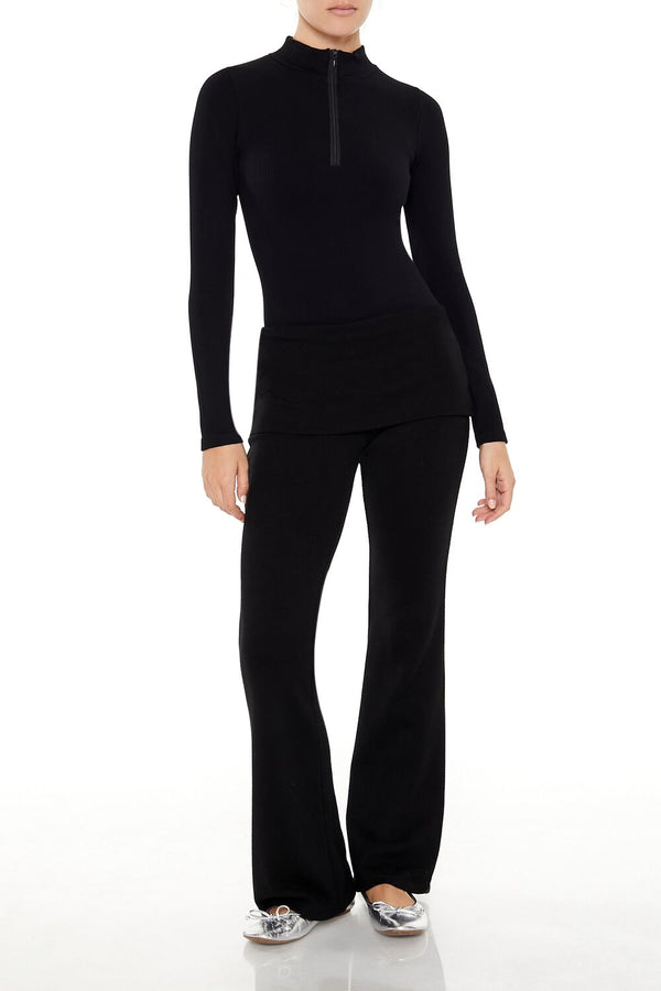 Forever21 Seamless Half-Zip Bodysuit BLACK