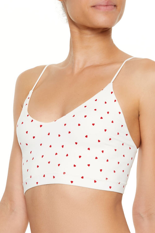 Forever21 Seamless Heart Print Bralette WHITE/RED