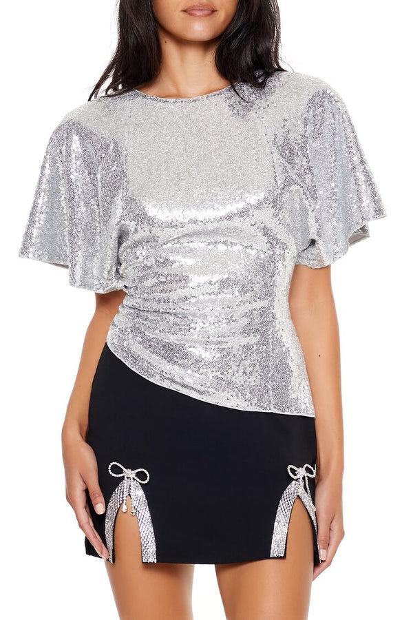 Forever21 Sequin Butterfly-Sleeve Top SILVER