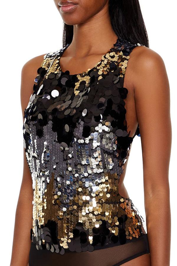 Forever21 Sequin Cutout Tie-Back Bodysuit BLACK
