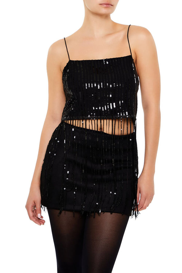 Forever21 Sequin Fringe Cropped Cami BLACK