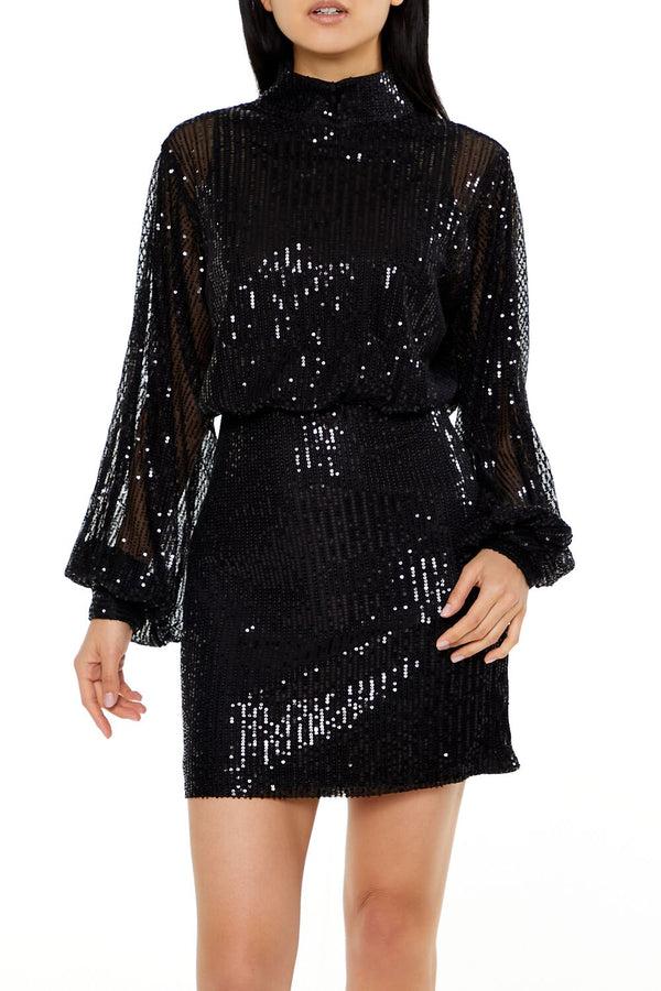 Forever21 Sequin High-Neck Mini Dress BLACK