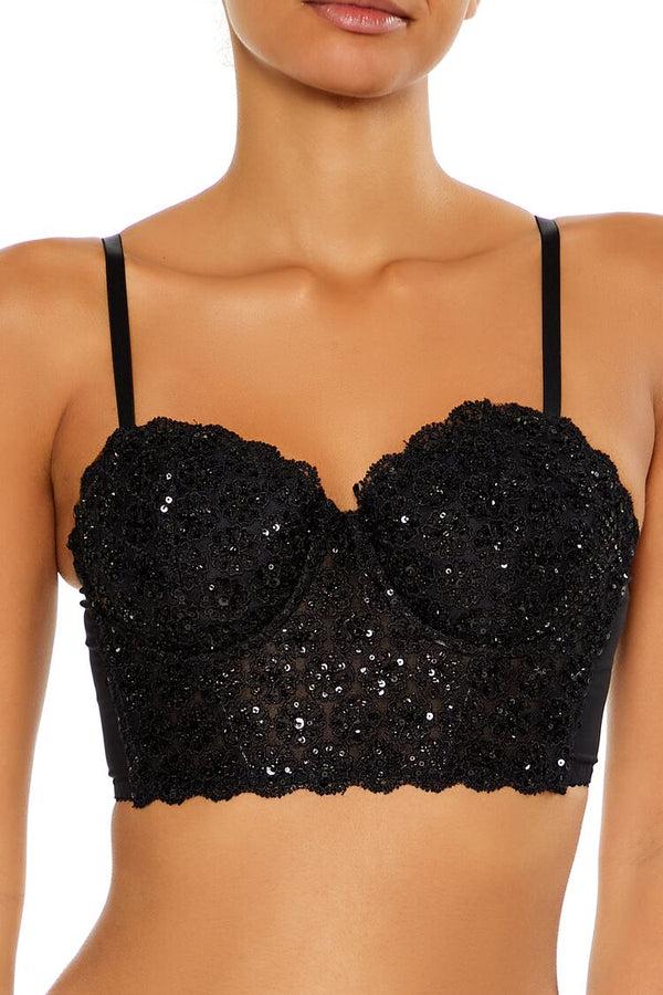 Forever21 Sequin Lingerie Cropped Cami BLACK