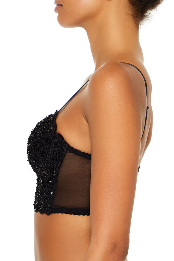 Forever21 Sequin Lingerie Cropped Cami BLACK