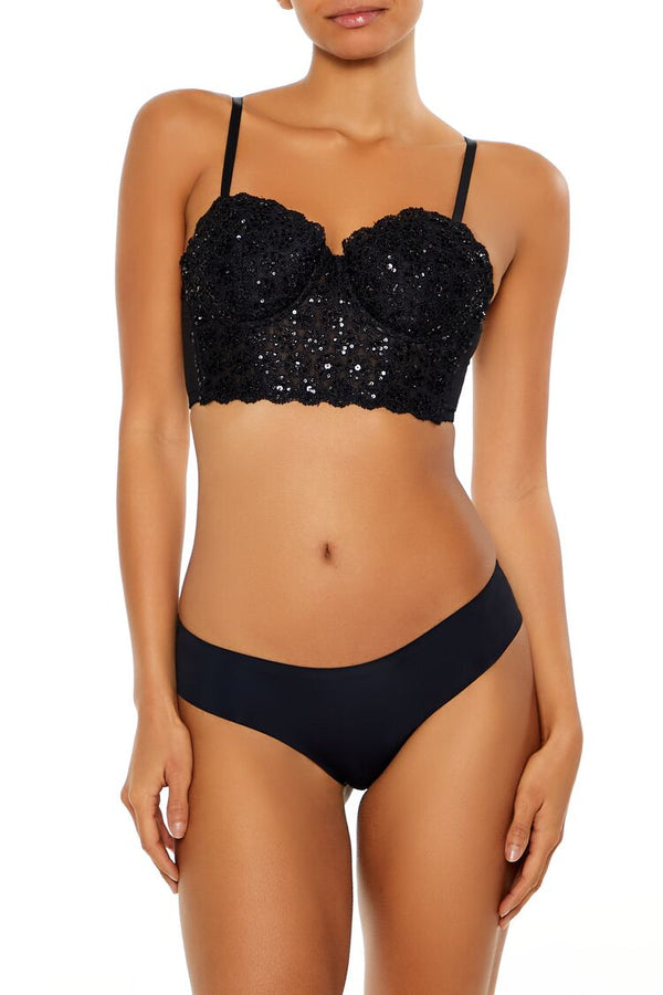 Forever21 Sequin Lingerie Cropped Cami BLACK