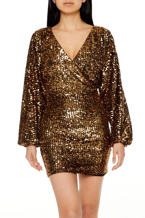 Forever21 Sequin Surplice Mini Dress GOLD/BLACK