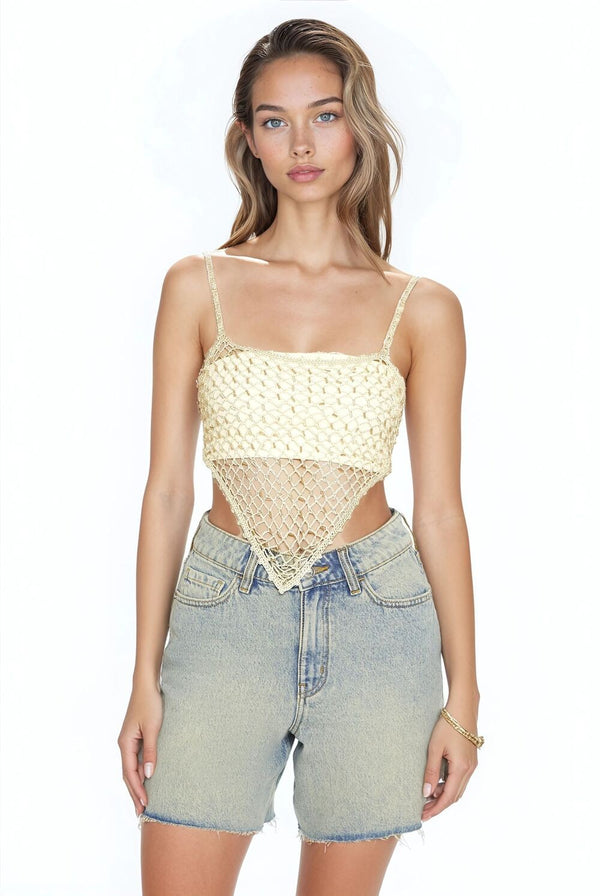 Forever21 Sequin Sweater-Knit V-Hem Cami CREAM