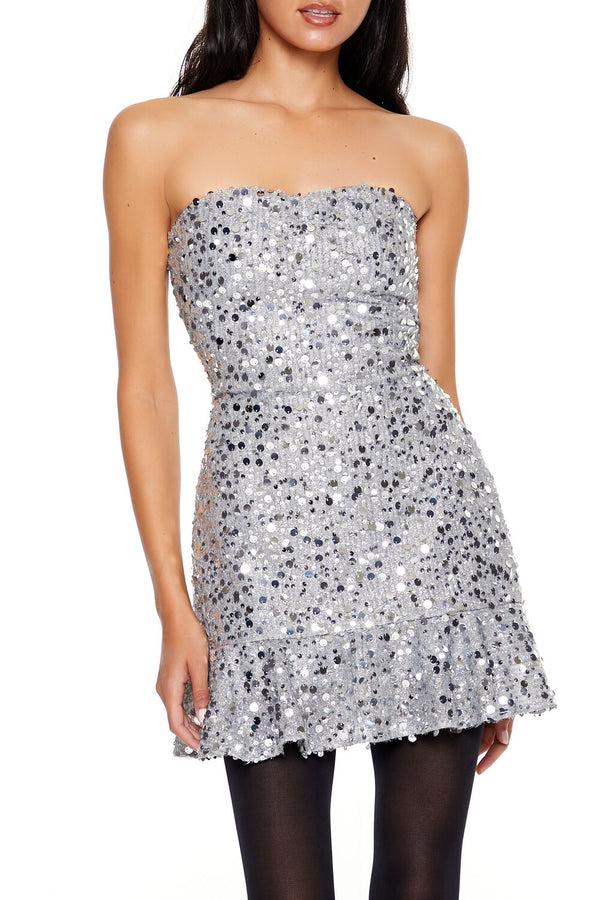 Forever21 Sequin Sweetheart Mini Dress SILVER