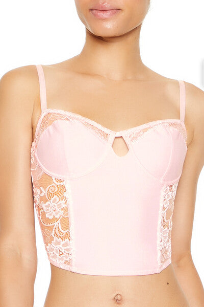 Forever21 Sheer Lace Underwire Corset Bra PINK