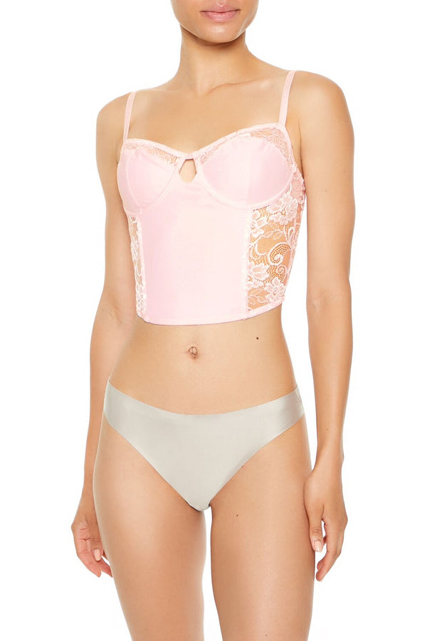 Forever21 Sheer Lace Underwire Corset Bra PINK
