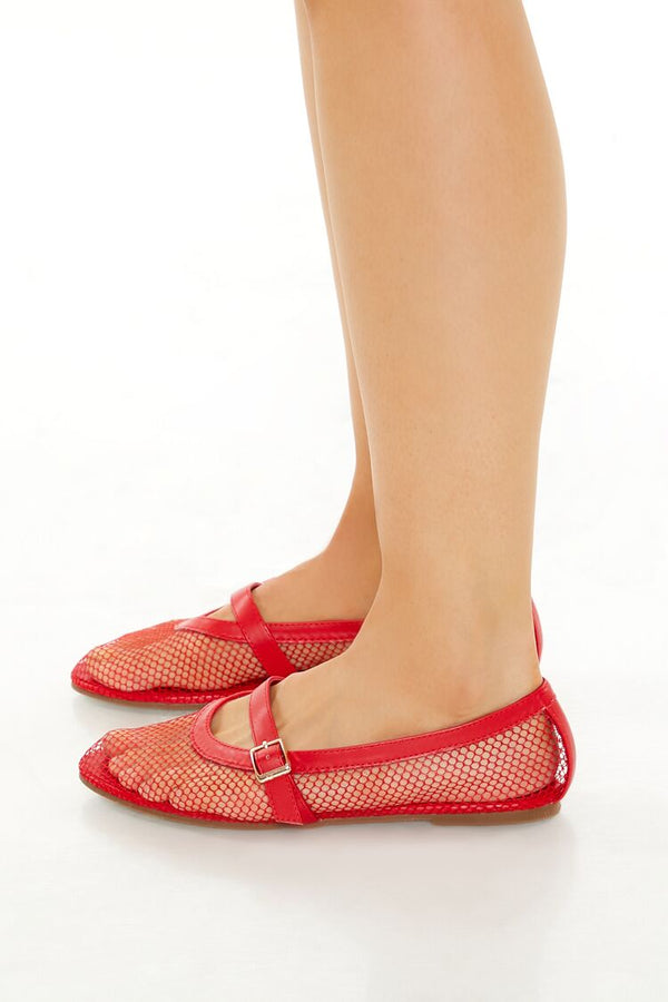 Forever21 Sheer Mary Jane Ballet Flats RED