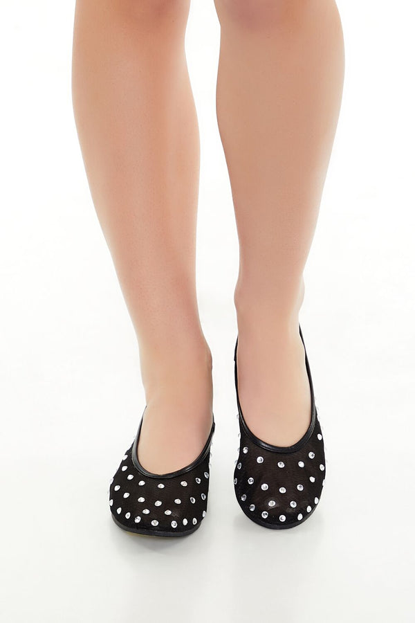 Forever21 Sheer Rhinestone Ballet Flats BLACK