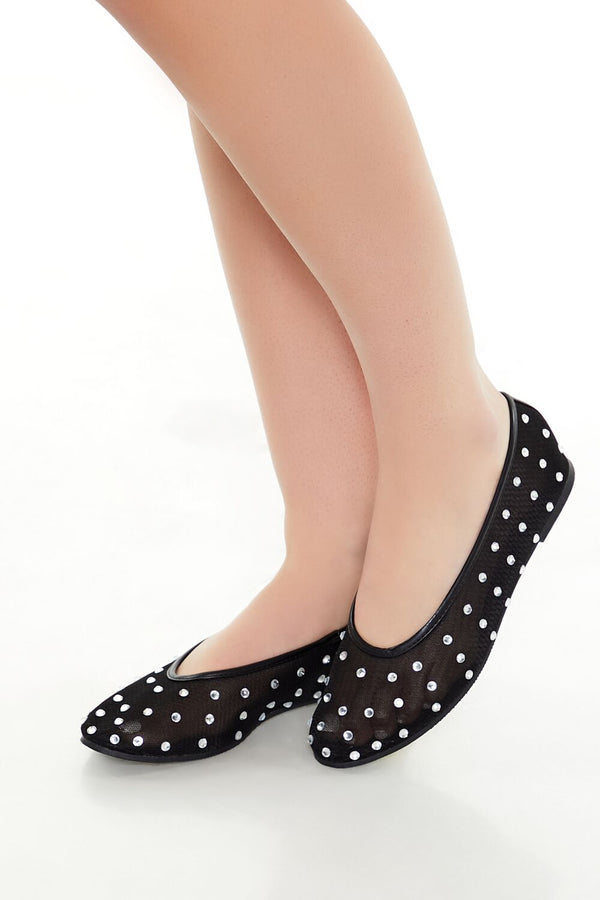 Forever21 Sheer Rhinestone Ballet Flats BLACK