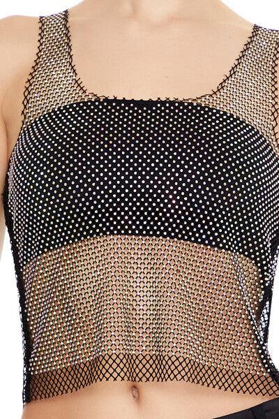 Forever21 Sheer Rhinestone Netted Tank Top BLACK