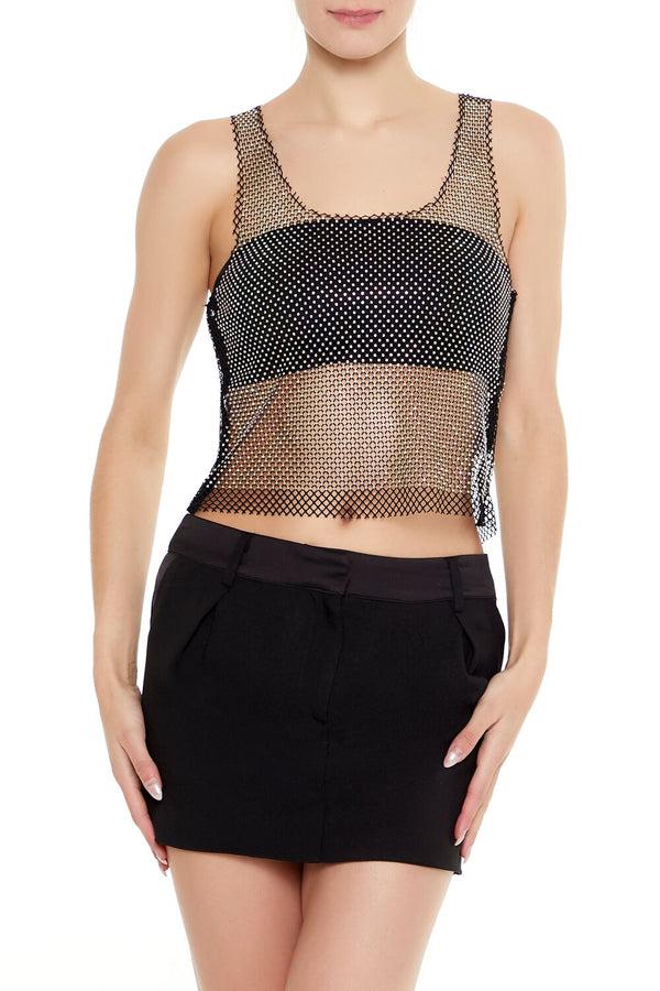 Forever21 Sheer Rhinestone Netted Tank Top BLACK