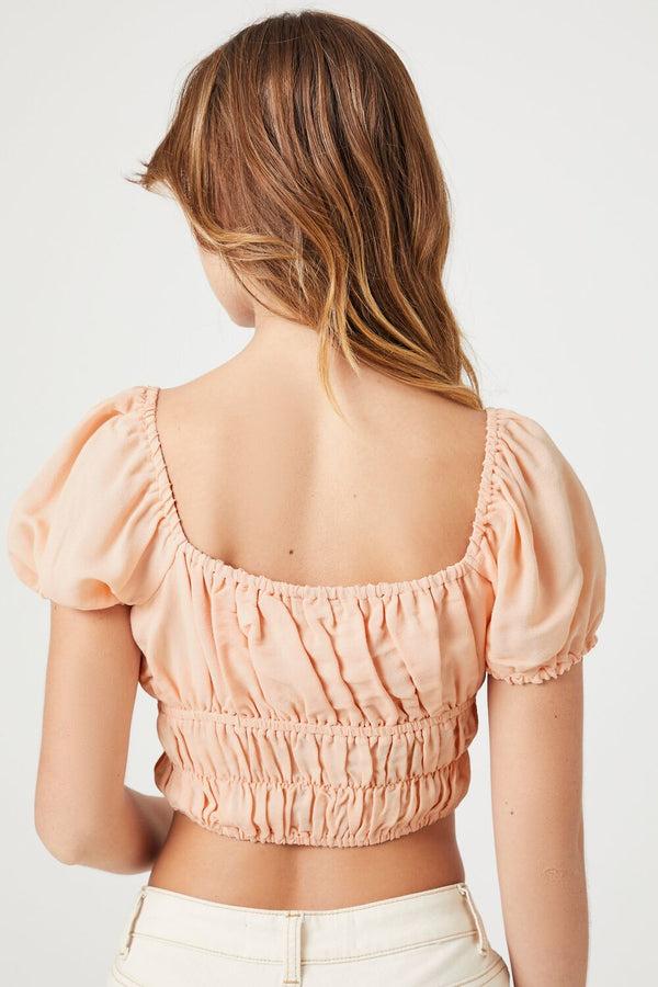 Forever21 Shirred Puff-Sleeve Crop Top BLUSH
