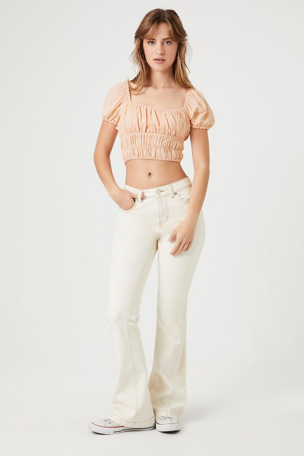 Forever21 Shirred Puff-Sleeve Crop Top BLUSH