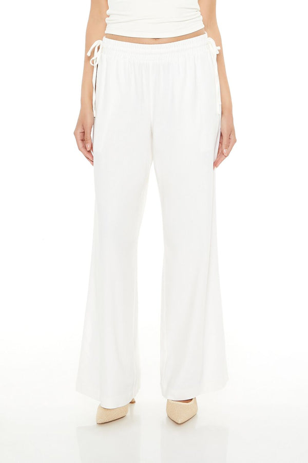 Forever21 Shirred Tie-Waist Wide-Leg Pants EGRET