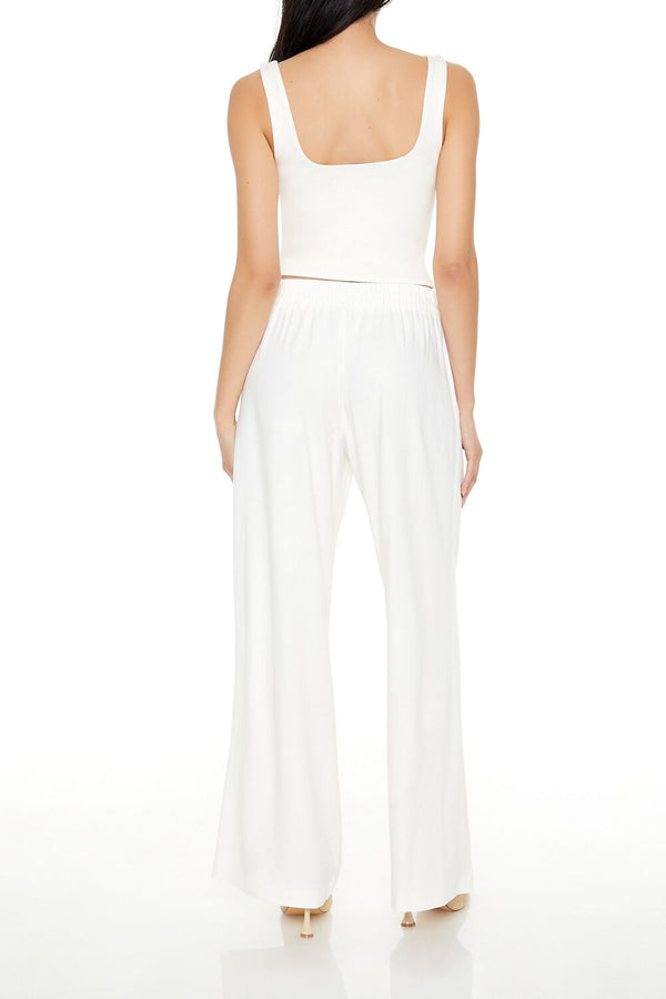 Forever21 Shirred Tie-Waist Wide-Leg Pants EGRET