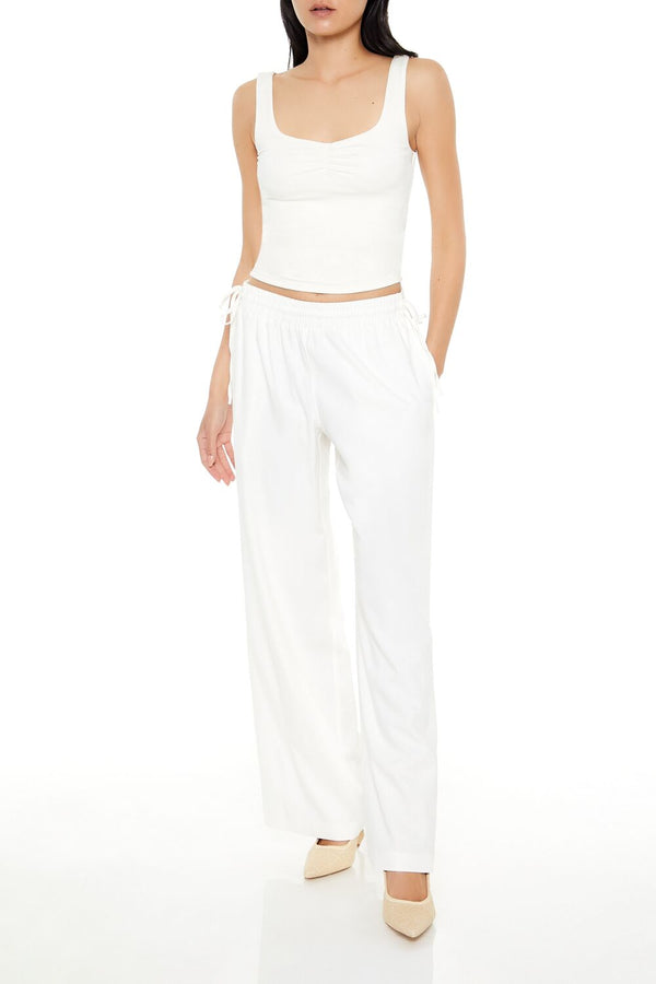 Forever21 Shirred Tie-Waist Wide-Leg Pants EGRET