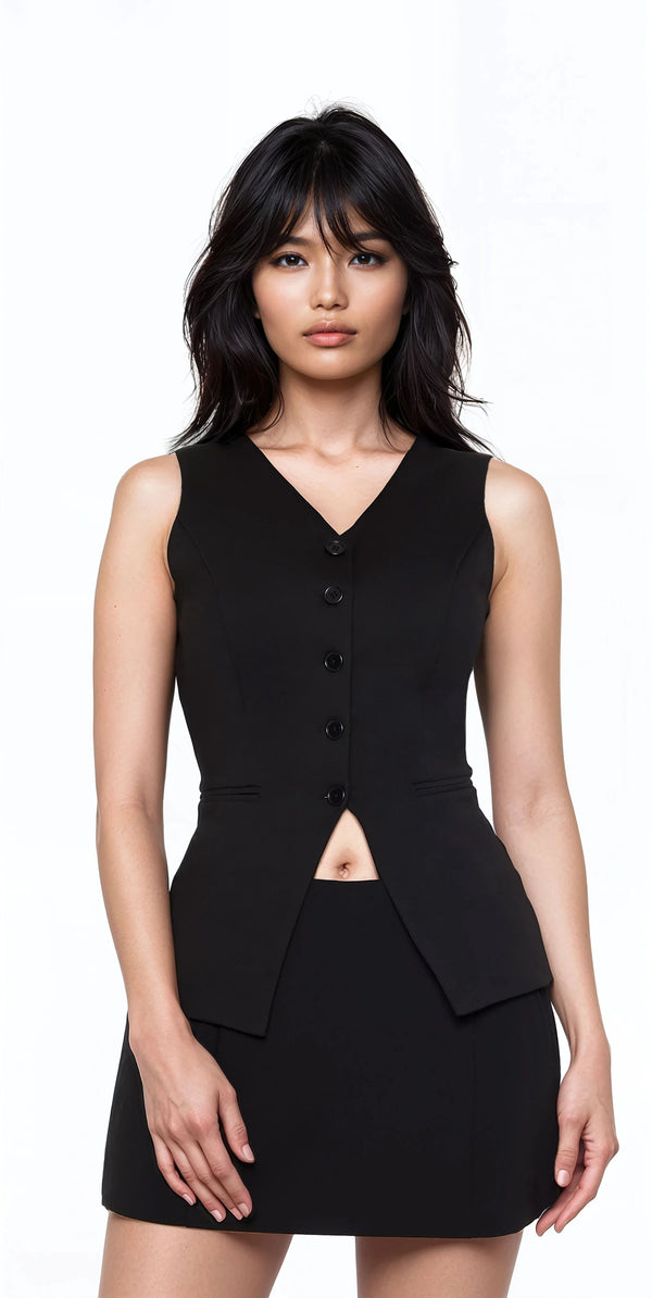 Forever21 Sleeveless Button-Up Top BLACK