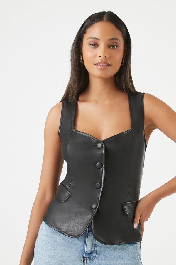 Forever21 Sleeveless Faux Leather Top BLACK