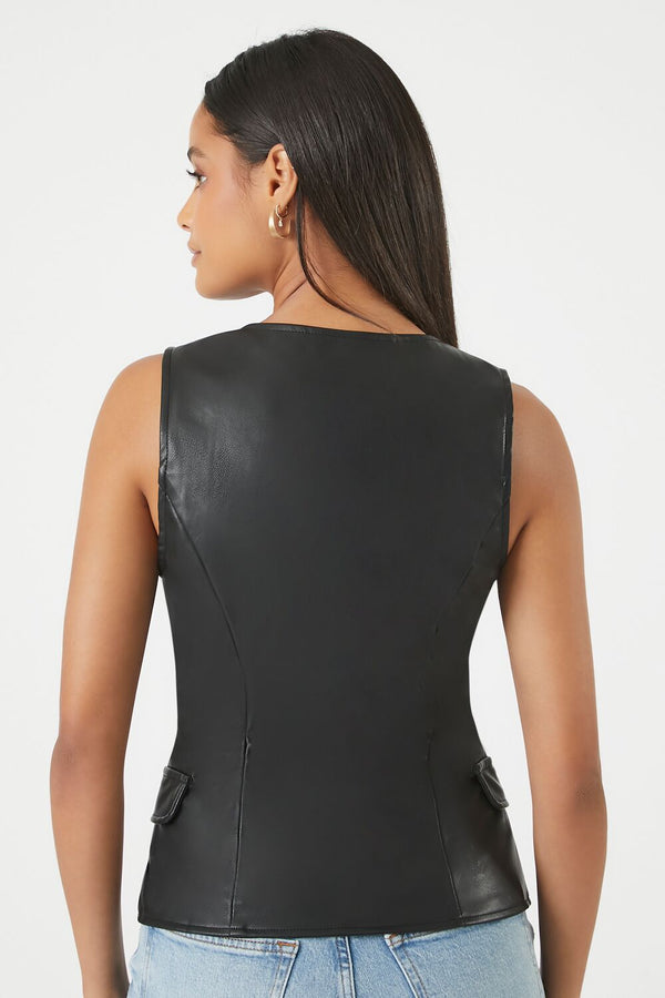 Forever21 Sleeveless Faux Leather Top BLACK