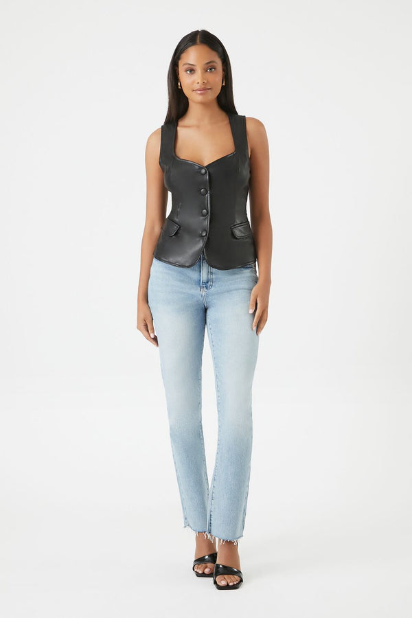 Forever21 Sleeveless Faux Leather Top BLACK
