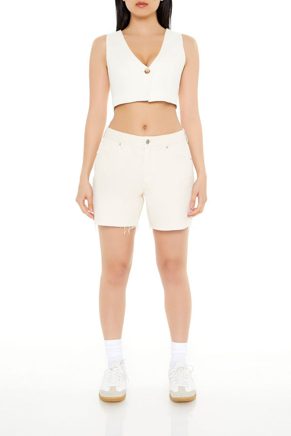 Forever21 Sleeveless Linen-Blend Crop Top CREAM
