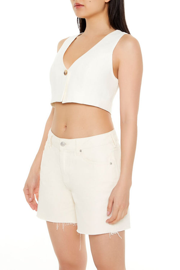 Forever21 Sleeveless Linen-Blend Crop Top CREAM