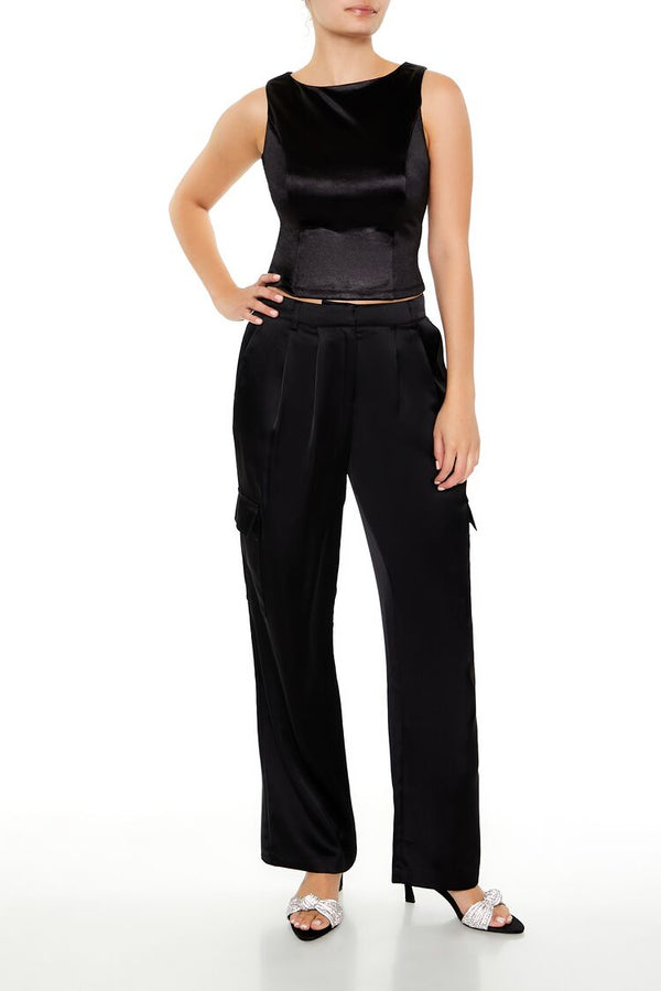Forever21 Sleeveless Satin Tank Top BLACK