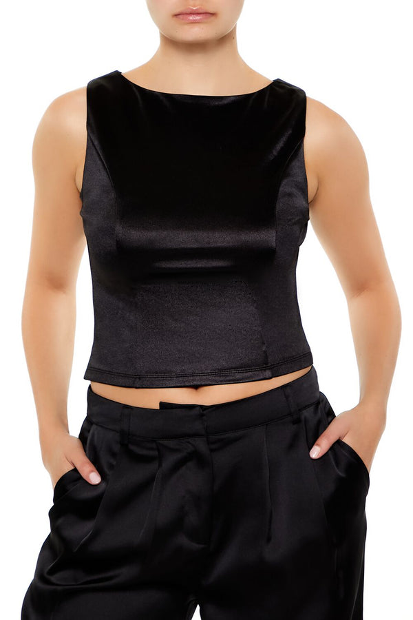 Forever21 Sleeveless Satin Tank Top BLACK