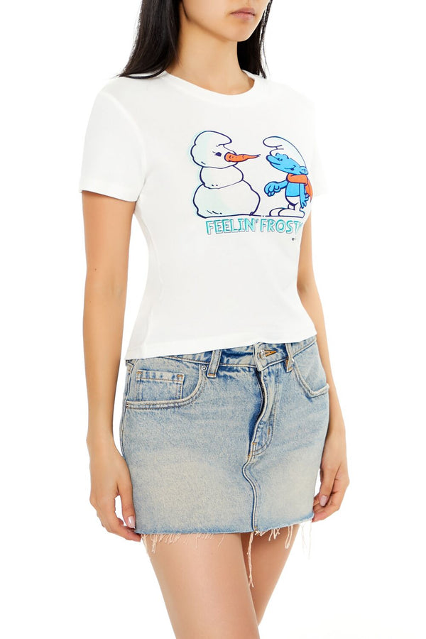 Forever21 Smurf Feelin Frosty Baby Tee WHITE/MULTI